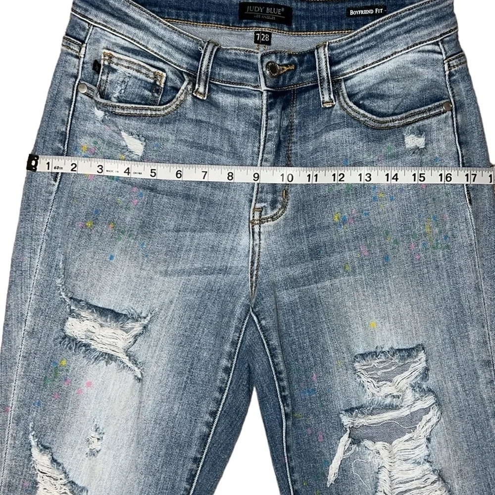 {EUC Judy Blue Christine Rainbow Paint Splatter Boyfriend Distressed Jeans 7/28}
